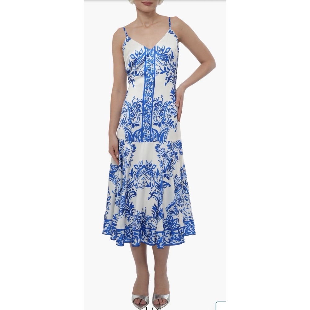 Adelyn Rae White and Blue Printed Midi Dress
